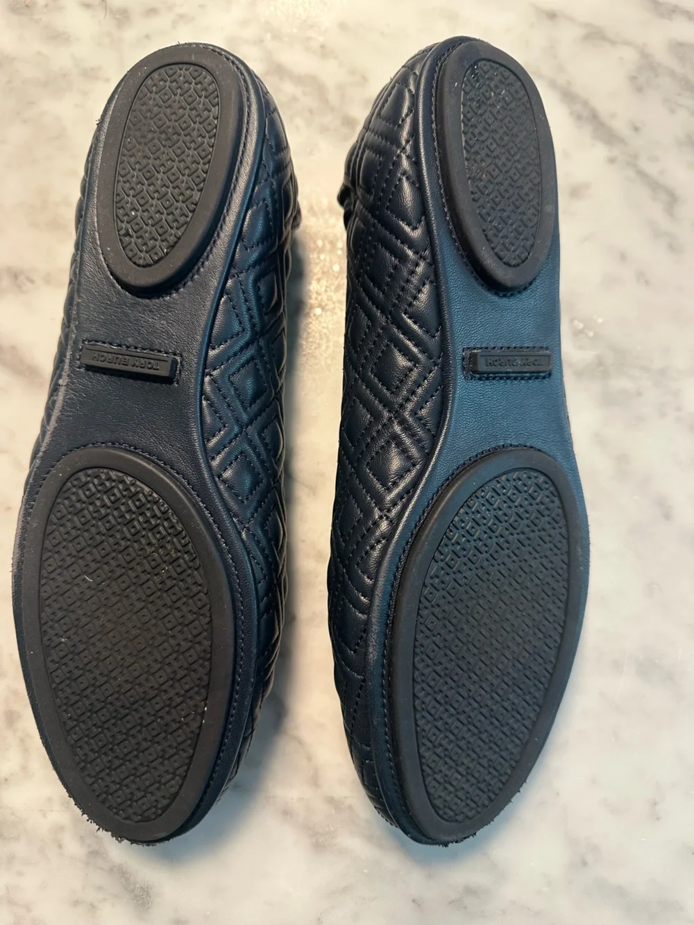 Tory Burch Quilted Navy Leather Logo Medallion Ballet Flats